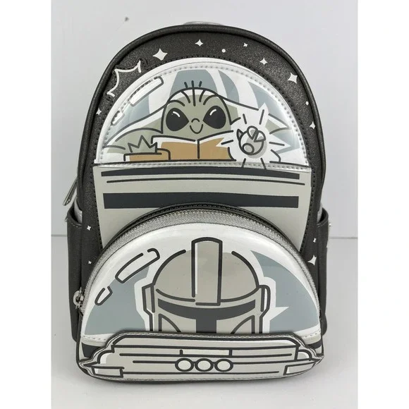 NWT DISNEY WORLD PARKS LOUNGEFLY BACKPACK MANDALORIAN GROGU STARWARS GLOW A60 - Picture 2 of 9